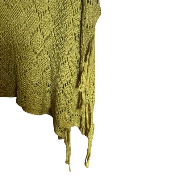 Ali Miles Off The Shoulder Sweater Women Large Green Chunky Fringe Boho Pullover - Picture 5 of 9